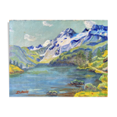 Paysage de montagne, XXeme siècle, signé, huile sur bois, 23x18cm, sans cad