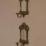 Pair of Mid-Century Swedish Brass Sconces with Mirror