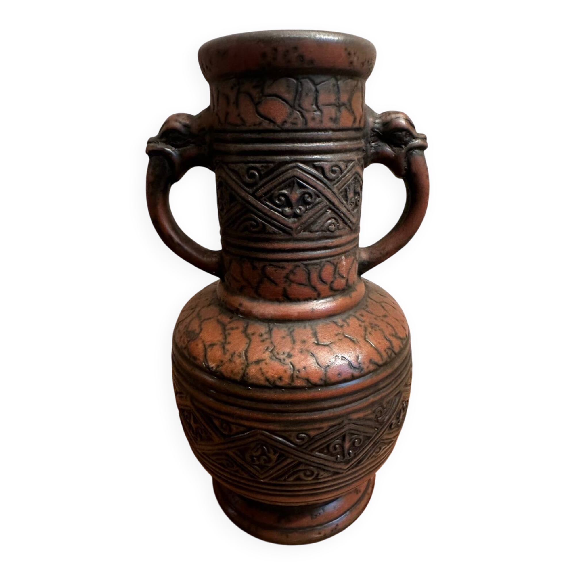 Jasba Vase 5005 - West Germany 60’s - Relief decor, Zoomorphic handles -