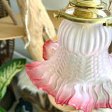 Vintage pink frosted glass tulip lamp