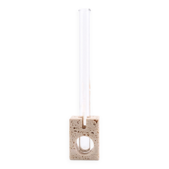 Travertine soliflore vase with glass tube, 1970s