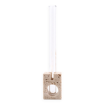 Travertine soliflore vase with glass tube, 1970s
