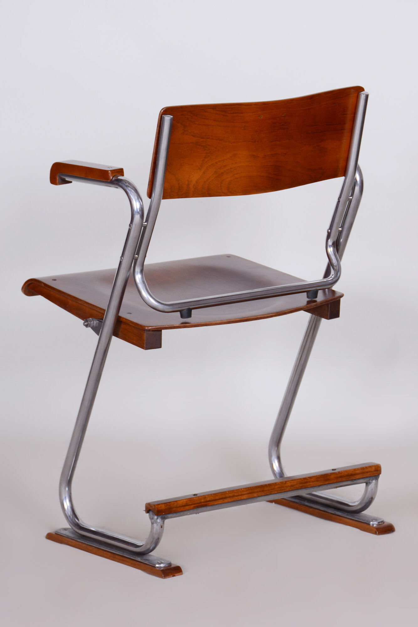 Restored bauhaus folding chair, beech plywood, revived polish, czechia, 1930s