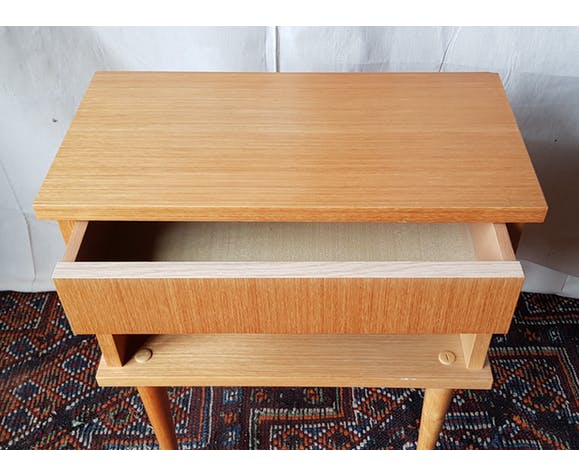 70s light oak bedside