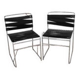 2 chaises en métal chromé et tissu noir