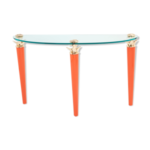 Console laque orange bronze verre signée Garouste & Bonetti 1995