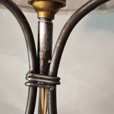 Wrought iron lamp brandt style, muller art deco with pink clichy glass lampshade and gilding 27x21