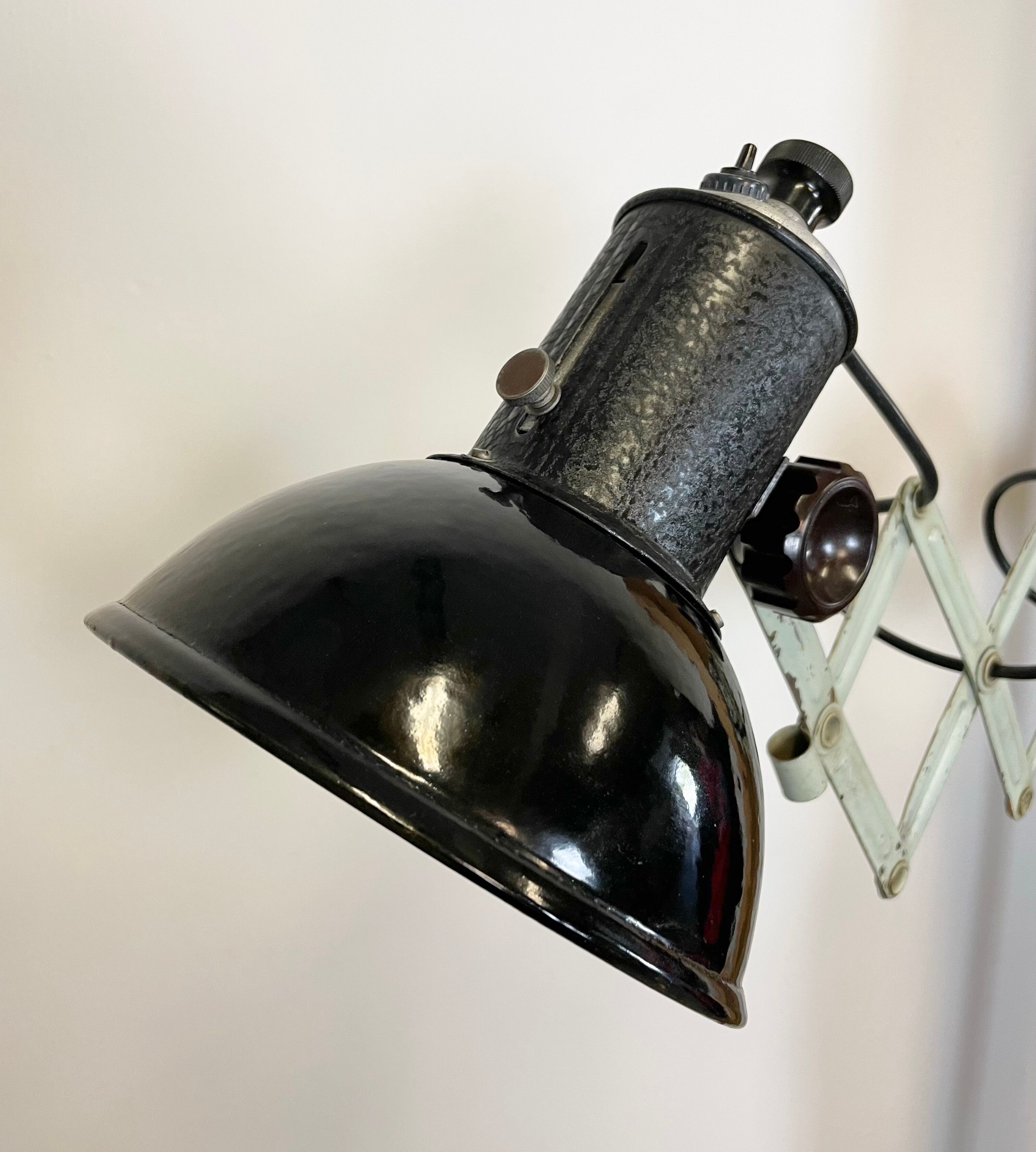 Vintage industrial black enamel scissor wall lamp, 1950s