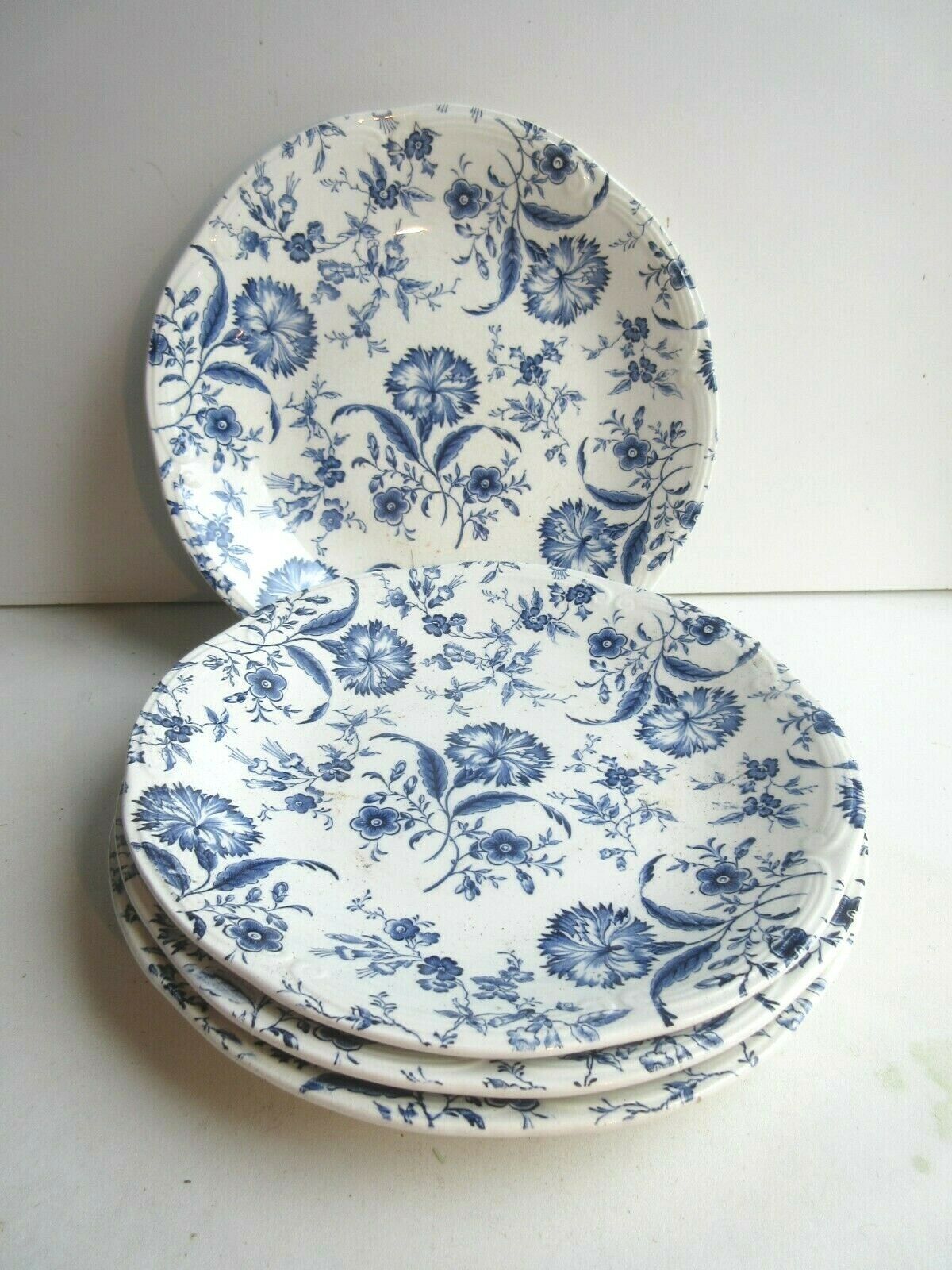 4 flat plates gien art deco model eyelets in blue