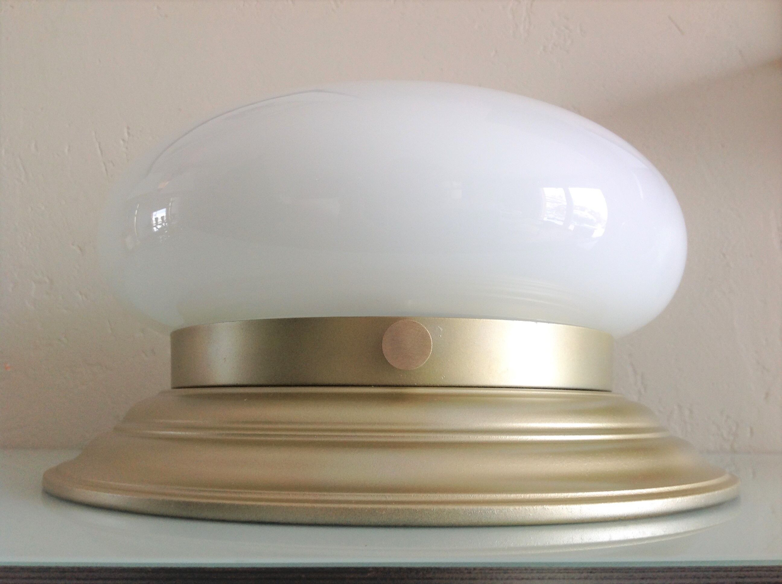 Ceiling lamp globe in white opaline and gold metal art deco style