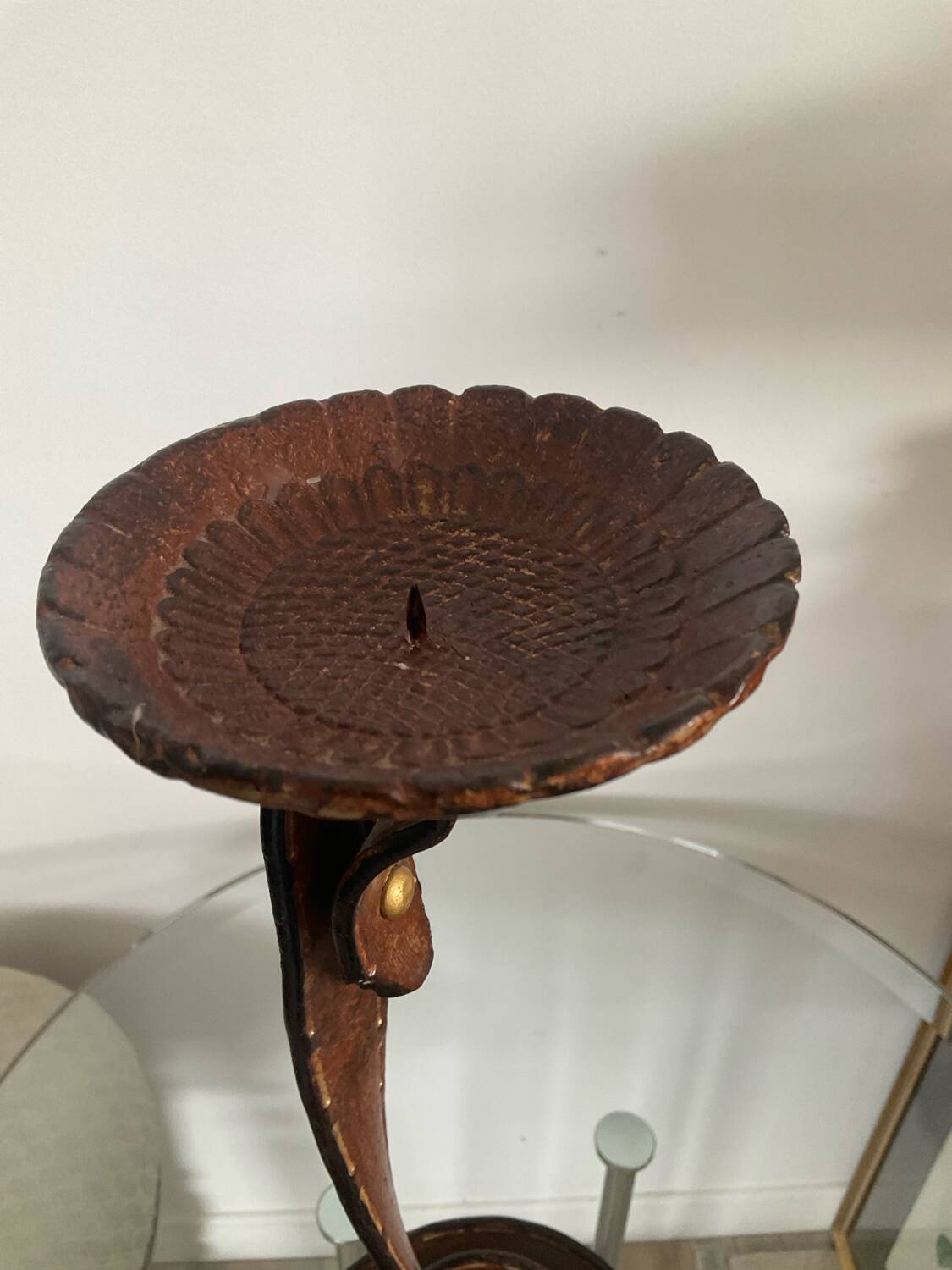 Vintage brutalist wrought iron snake candle holder