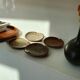 6 enamelled sandstone cups
