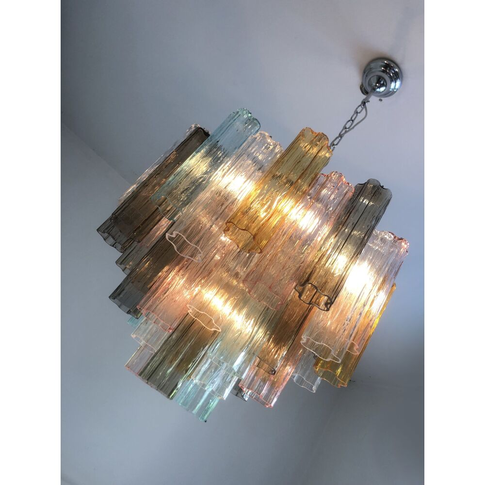 Multicolor “tronchi” murano glass chandelier