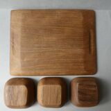 Serving tray with 3 teak cups