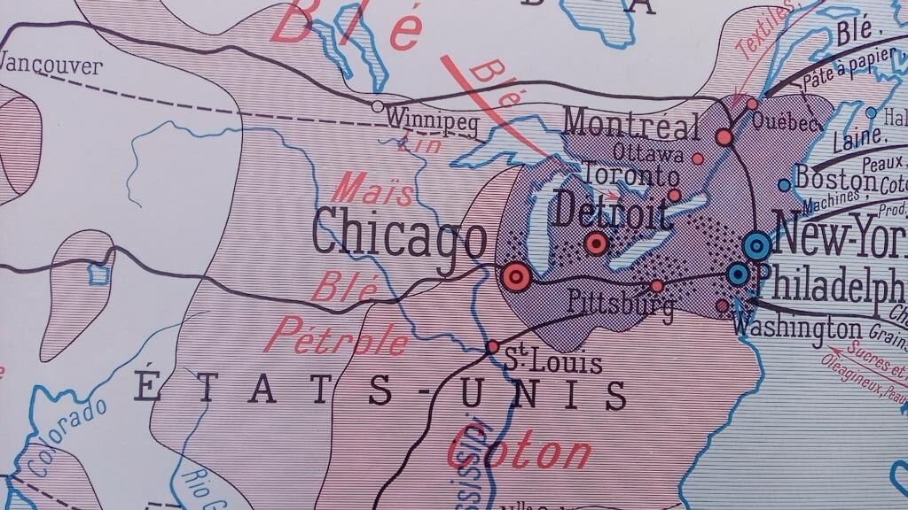 School poster wall map Rossignol Montmorillon South & North America