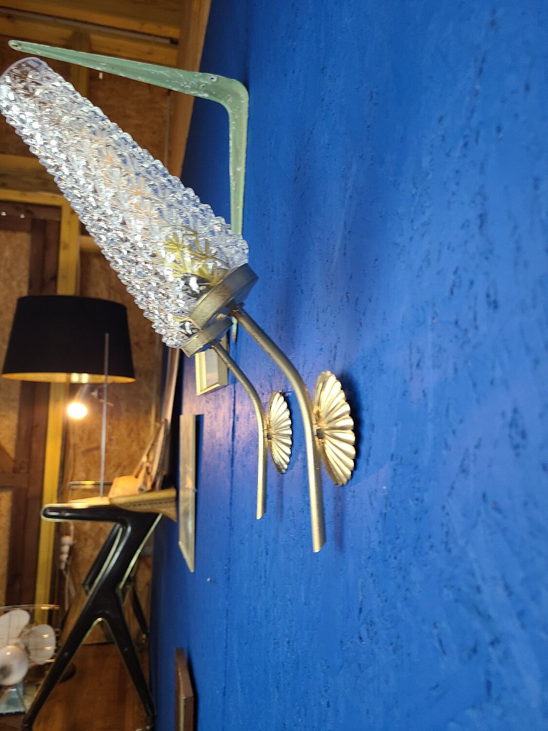 Pair of vintage 1970 glass and metal wall lights