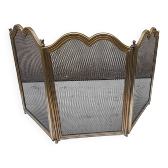 3-panel fire screen in brass and black mesh H 39 cm, ideal for a small fireplace