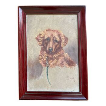 Painting portrait of dog oil on panel 1920