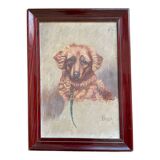 Painting portrait of dog oil on panel 1920