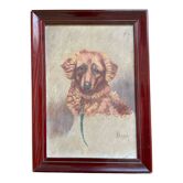 Painting portrait of dog oil on panel 1920