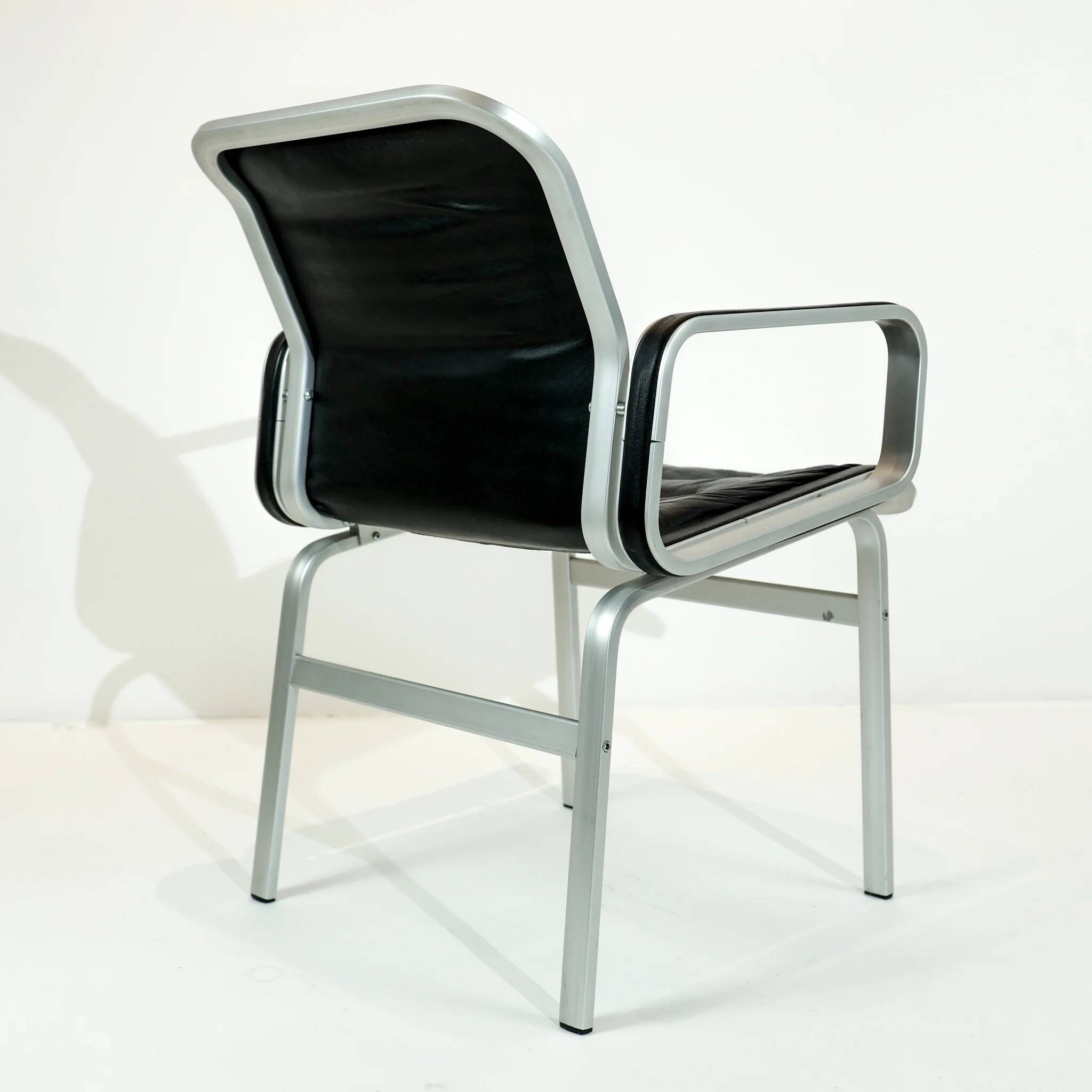 Vintage office chair, aluminium frame and black leather, Sweden 1960s.