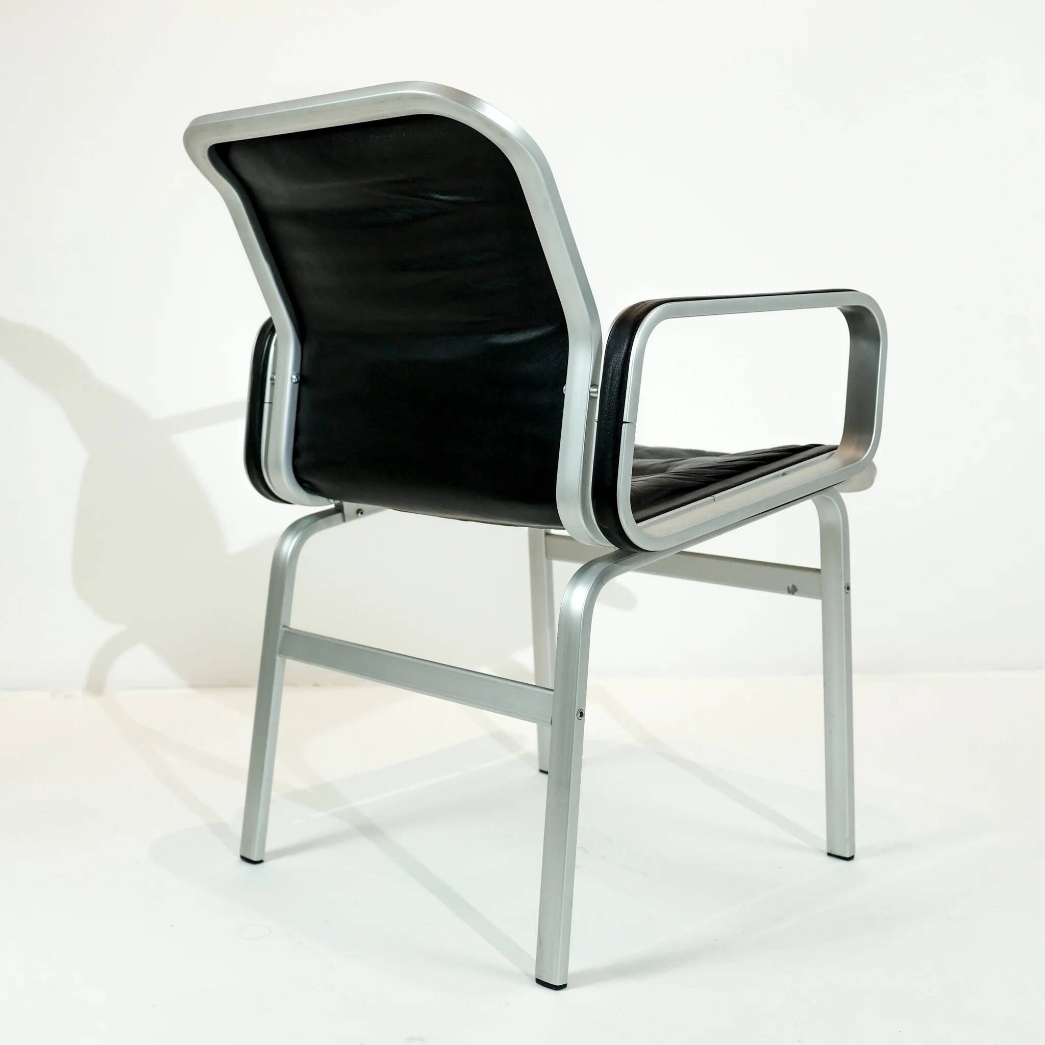 Vintage office chair, aluminium frame and black leather, Sweden 1960s.