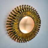 Sun wall lamp by ferro arte, metal and gold leaf, Spain, 1960
