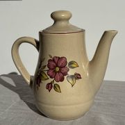 Théière en grès beige vintage à motif de fleurs roses H22