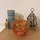 Lampe pomme en verre blanc, orange & rouge – vintage