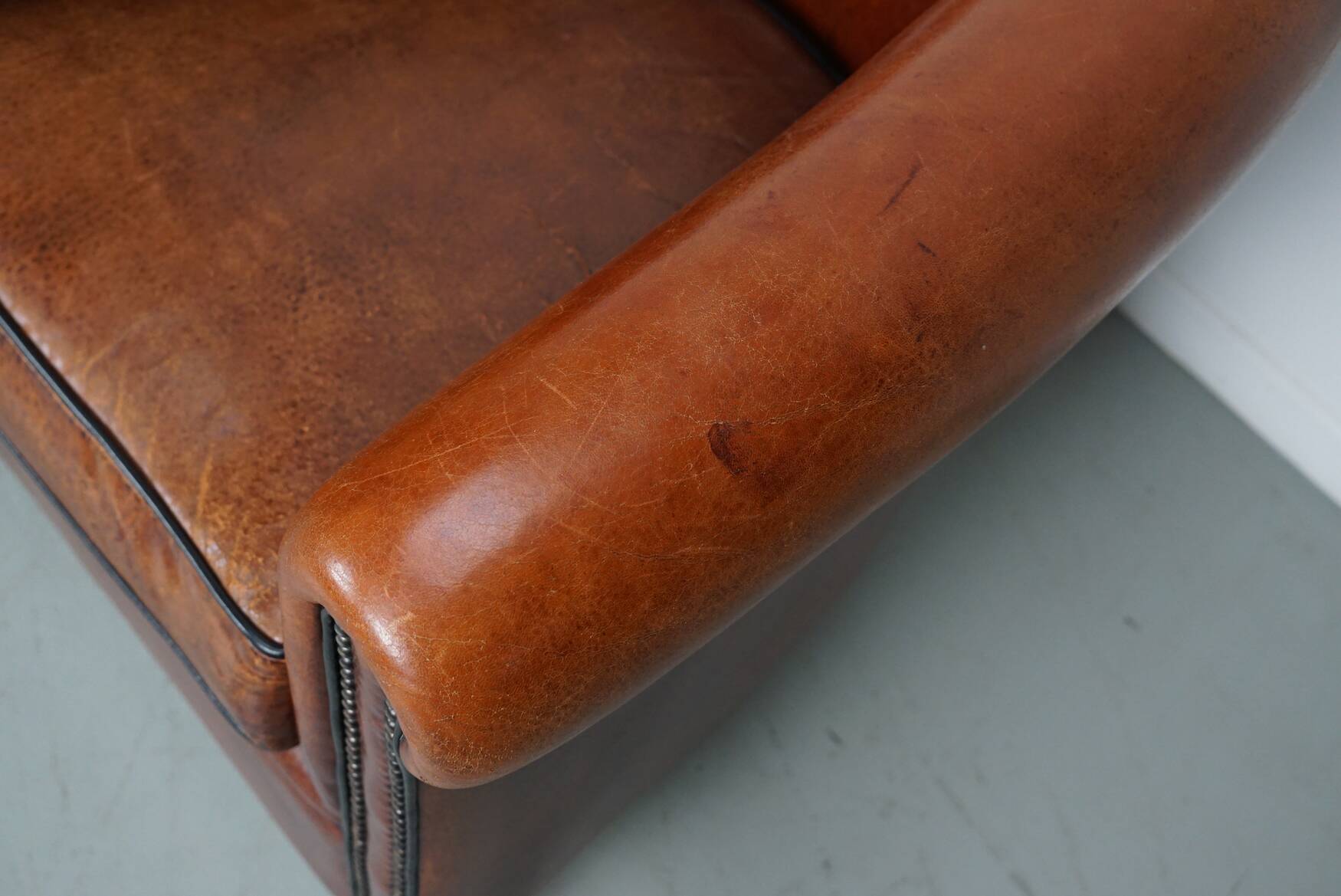 Vintage Dutch Cognac Colored Leather Club Chair, Set of 2