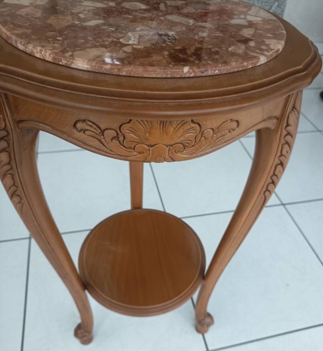 Louis XV style gueridon in carved wood and marble