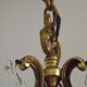 French Antique Art Nouveau 4 Light 3 Side Brass Crystal Cage Chandelier