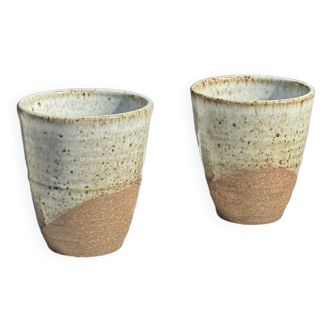 Set of 2 cups in Indonesian ceramic (brown & speckled glazed matte)