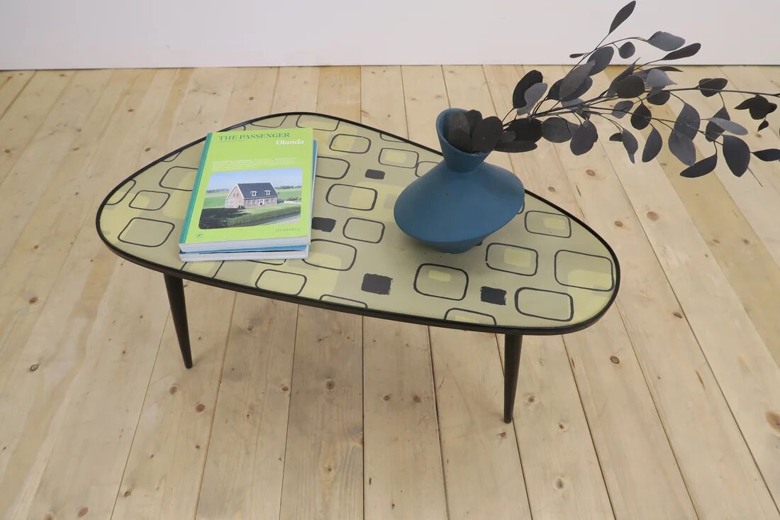 Low mid-century coffee table in formica and wood, Germany 1970.
