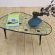 Low mid-century coffee table in formica and wood, Germany 1970.