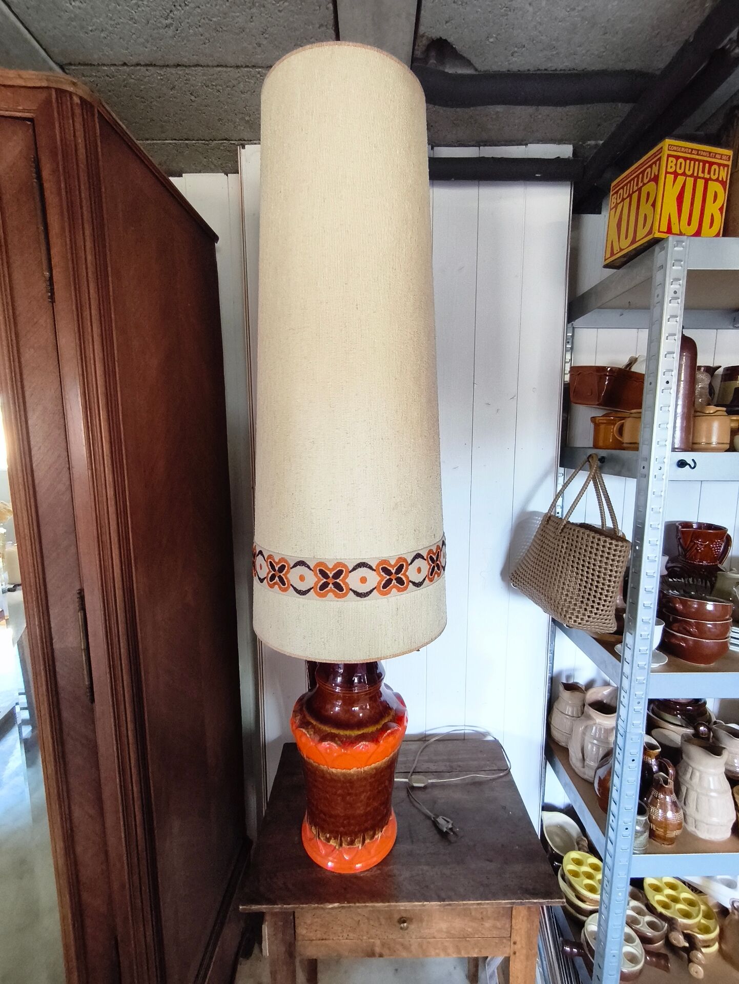 Lampadaire vintage 70 orange et marron style Fat Lava