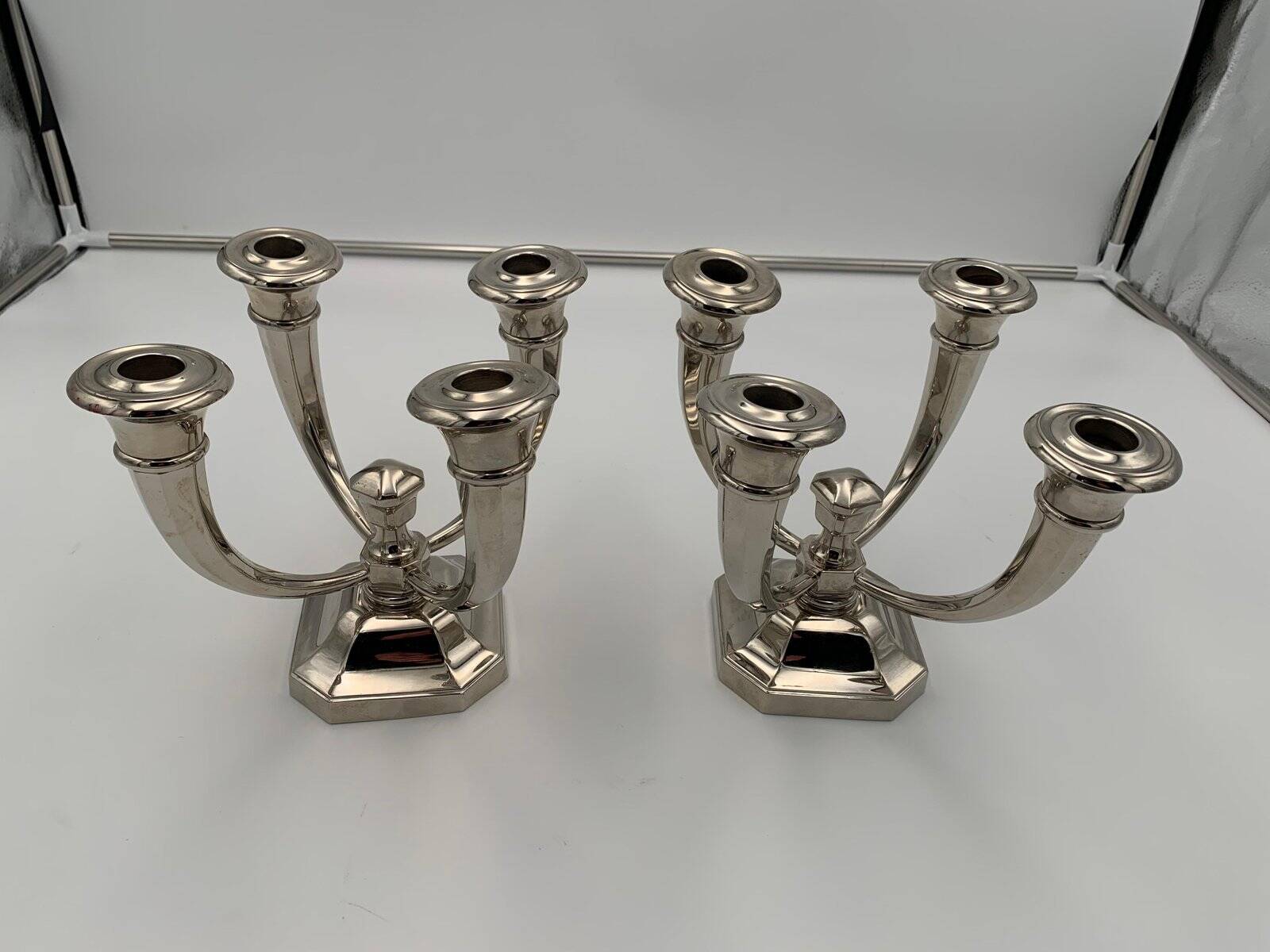 Art Deco French Nickeled Bronze Candlesticks by J. Leleu, 1930, Set of 2