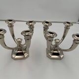 Art Deco French Nickeled Bronze Candlesticks by J. Leleu, 1930, Set of 2