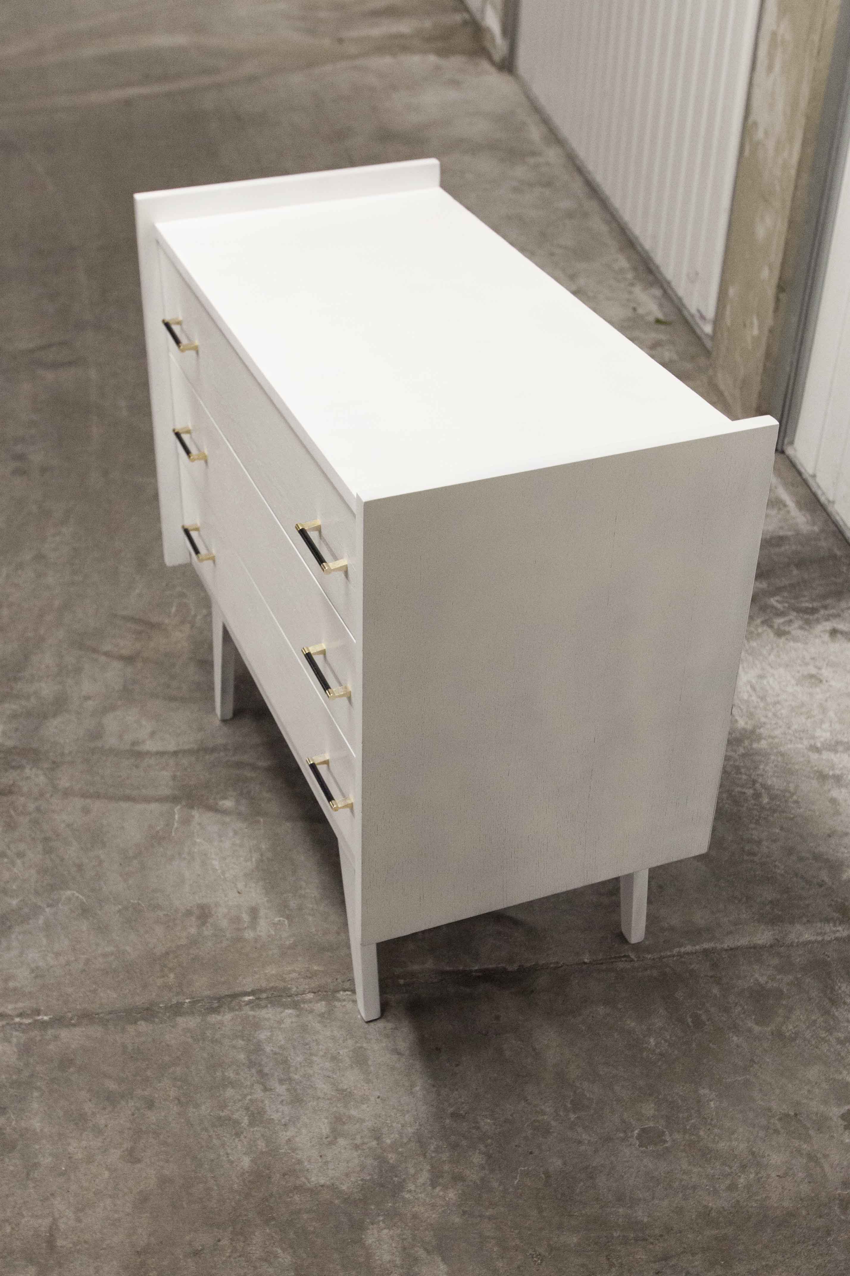 Scandinavian dresser 1960 3 drawers madeover brass bakelite