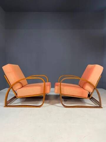 Pair of H-70 lounge chairs by Jindřich Halabala for UP Závody Brno, Czechoslovakia, 1930s, 88 × 65 × 85 cm
