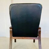 Vintage mid-century Scandinavian black leather lounge chair 1970s
