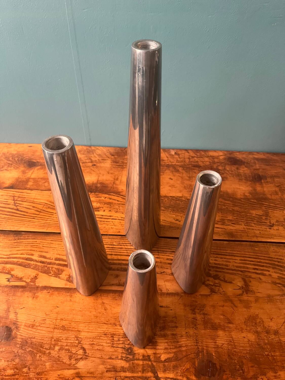 Set of 4 vintage aluminum candle holders from Ikea 1990