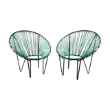 Pair of garden chairs Acapulco 1950 vintage scoubidou metal heaters