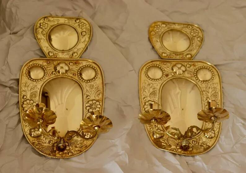 Baroque Style Mid-Century Brass Swedish Sconces