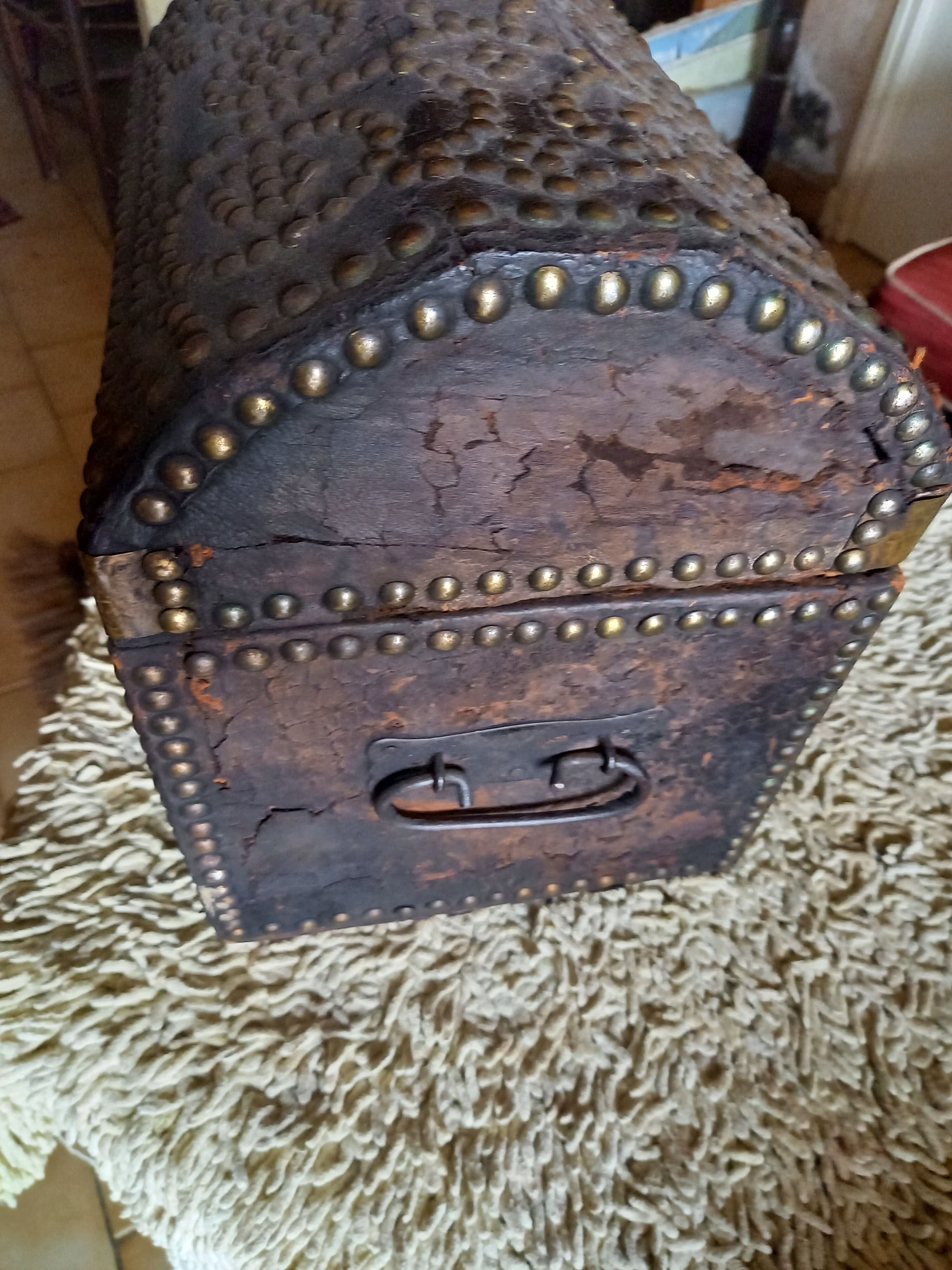 Old chest wood and studded leather