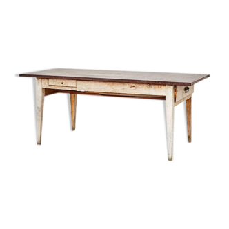 Table de ferme avec plateau en métal