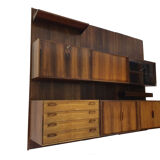 Bibliothèque murale en palissandre par Kai Kristiansen pour Feldballes Mobelfabrik, Danemark années 1950