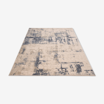 Beige and blue abstract wool rug