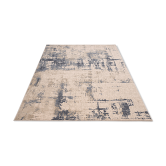 Beige and blue abstract wool rug