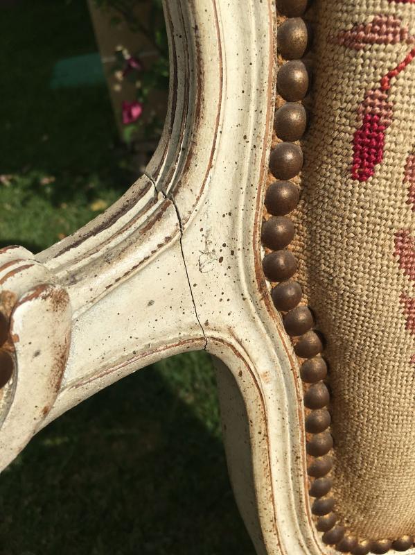 Pair of Louis XV period lacquered cabriolet armchairs, 18th century